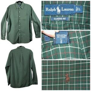 Ralph Lauren Classic Fit Size Large Windowpane Plaid Brown Pony Western Cowboy